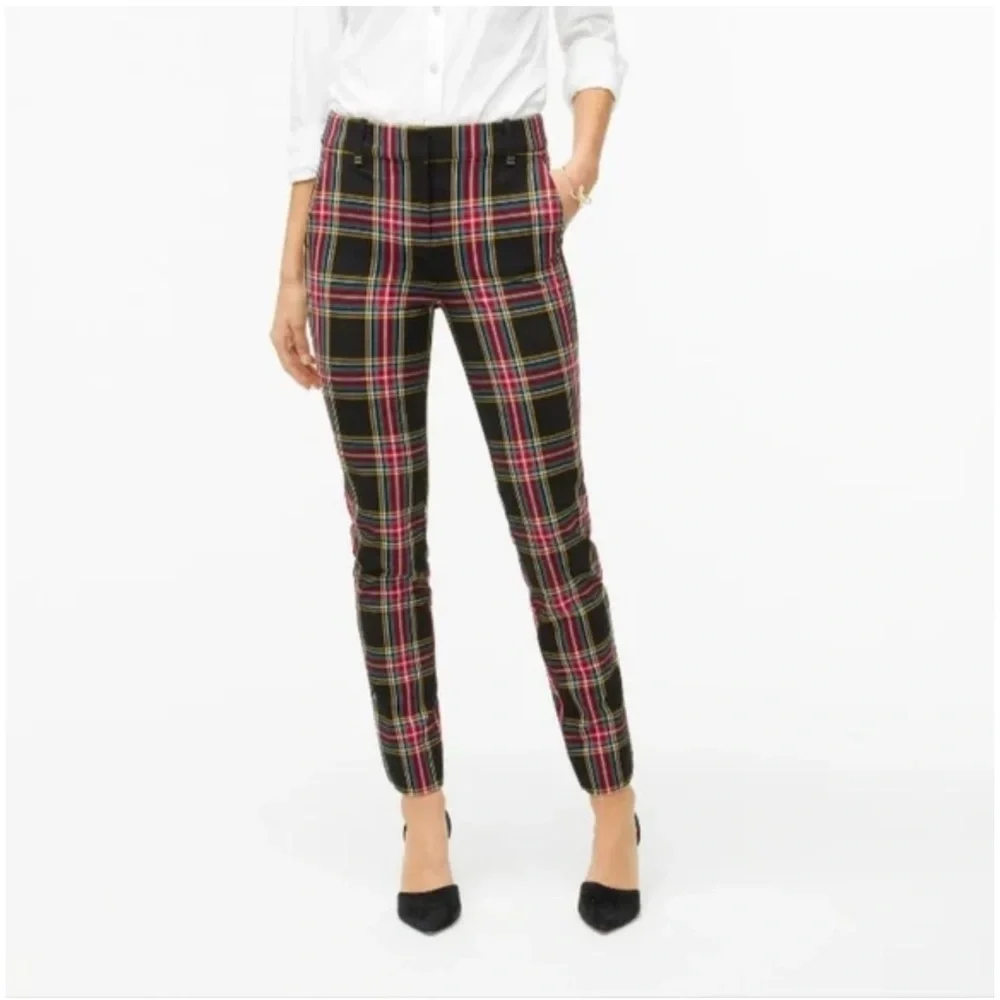 J.Crew Ruby Plaid Pants Black Stewart Tartan Size 6 Holiday Stretch Slim Fit